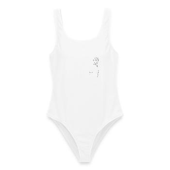 Minimalistische Lineart-Zeichnung - Frauen Badeanzug - Weiß - Vorne - AI Model Female 172 dark (172cm)