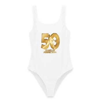 50 Jahre - Frauen Badeanzug - Weiß - Vorne - AI Model Female 172 dark (172cm)
