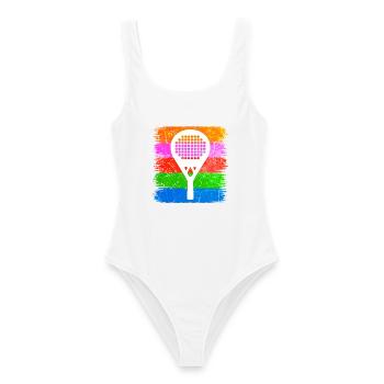 Schläger Sportart Padelspiel Tennis Aufschlag - Frauen Badeanzug - Weiß - Vorne - AI Model Female 172 dark (172cm)