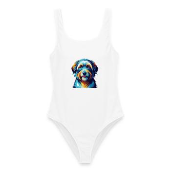 Chien de berger des Pyrénées race Dessin animé coloré Kawaii - Maillot de bain femme - blanc - Devant - AI Model Female 172 dark (172cm)