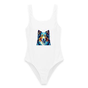 Chien de berger Shetland race Coloré Dessin animé Kawaii - Maillot de bain femme - blanc - Devant - AI Model Female 172 dark (172cm)