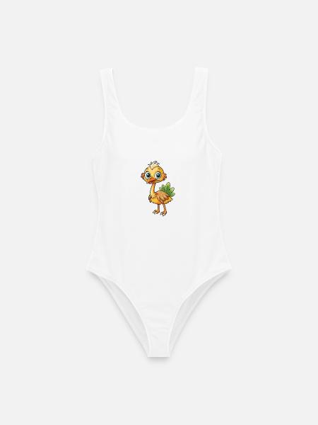 Strauß Niedliche Zeichentrickfigur Kawaii Clipart - Frauen Badeanzug - Weiß