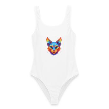 Chat Rex allemand, race de chat, dessin animé, animal de compagnie kawaii - Maillot de bain femme - blanc - Devant - AI Model Female 172 dark (172cm)