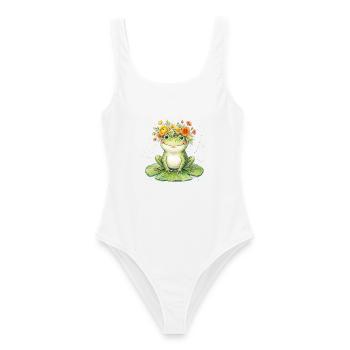 Frosch mit Blumenkrone Design für Teich Gärtner - Frauen Badeanzug - Weiß - Vorne - AI Model Female 172 dark (172cm)