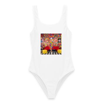 Lebendiges Pop-Art-Regenbogenkleid - Frauen Badeanzug - Weiß - Vorne - AI Model Female 172 dark (172cm)