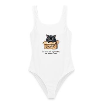 Schrödingers Katze - Superposition Müde  und Wach - Frauen Badeanzug - Weiß - Vorne - AI Model Female 172 dark (172cm)
