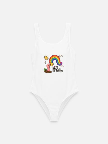 Love Knows No Bounds – Regenbogen & Wurm - Frauen Badeanzug - Weiß