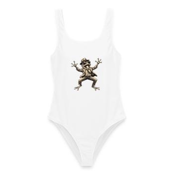 Eleganter tanzender Frosch im Anzug - Frauen Badeanzug - Weiß - Vorne - AI Model Female 172 dark (172cm)
