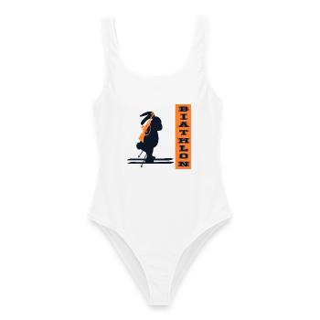 Hase Biathlon - Frauen Badeanzug - Weiß - Vorne - AI Model Female 172 dark (172cm)