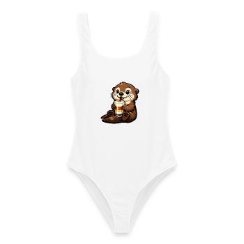 Seeotter mit Latte Macchiato - Frauen Badeanzug - Weiß - Vorne - AI Model Female 172 dark (172cm)