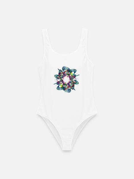 Lebendige Neon-Mandala-Grafik - Frauen Badeanzug - Weiß