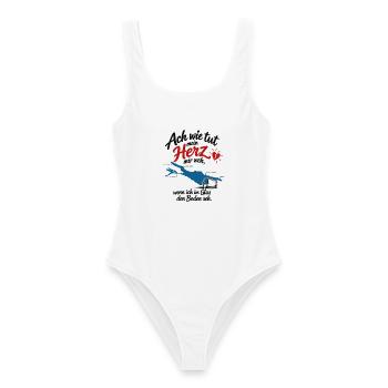Bodensee Bier Spruch – Ach wie tut mein Herz weh - Frauen Badeanzug - Weiß - Vorne - AI Model Female 172 dark (172cm)