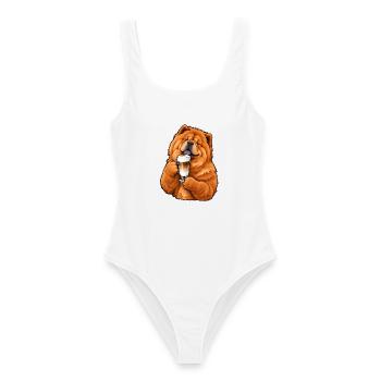 Chow Chow mit Latte Macchiato - Frauen Badeanzug - Weiß - Vorne - AI Model Female 172 dark (172cm)