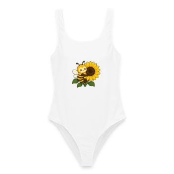 Bee Sunflower Hug – Sunny Buzz - Frauen Badeanzug - Weiß - Vorne - AI Model Female 172 dark (172cm)