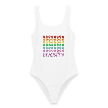 Diversity-Regenbogen - Frauen Badeanzug - Weiß - Vorne - AI Model Female 172 dark (172cm)