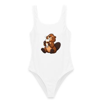 Biber mit Latte Macchiato - Frauen Badeanzug - Weiß - Vorne - AI Model Female 172 dark (172cm)