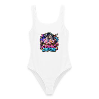 Cosmic Cupcat – Katze im Weltraum - Frauen Badeanzug - Weiß - Vorne - AI Model Female 172 dark (172cm)