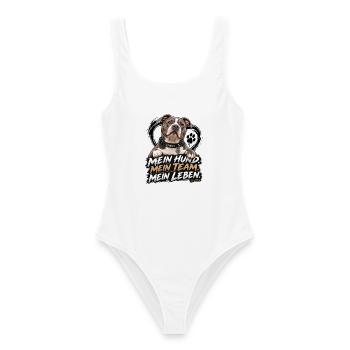 Listenhund mein Team fürs Leben - Frauen Badeanzug - Weiß - Vorne - AI Model Female 172 dark (172cm)