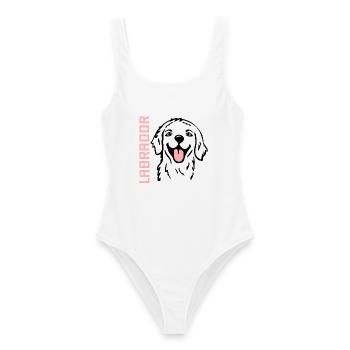 Glückliche Hunde Labrador - Frauen Badeanzug - Weiß - Vorne - AI Model Female 172 dark (172cm)