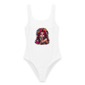 Floral Calavera - Frauen Badeanzug - Weiß - Vorne - AI Model Female 172 dark (172cm)