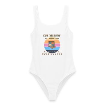 90s Gaming - Oldschool Multiplayer - Screencheat - Frauen Badeanzug - Weiß - Vorne - AI Model Female 172 dark (172cm)