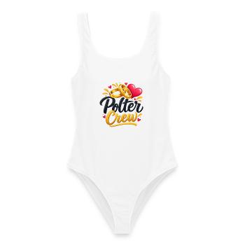Polter Crew , Polterabend Shirt - Frauen Badeanzug - Weiß - Vorne - AI Model Female 172 dark (172cm)