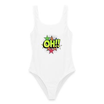 OH Pop Art Burst Neon Stars - Frauen Badeanzug - Weiß - Vorne - AI Model Female 172 dark (172cm)
