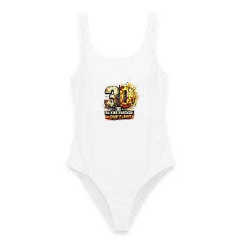 30 - Die Knie knacken, die Party läuft. - Frauen Badeanzug - Weiß - Vorne - AI Model Female 172 dark (172cm)