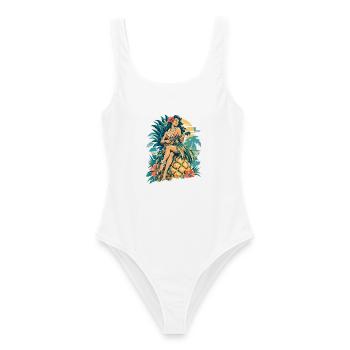 Retro Hula Girl auf Riesen-Ananas - Frauen Badeanzug - Weiß - Vorne - AI Model Female 172 dark (172cm)