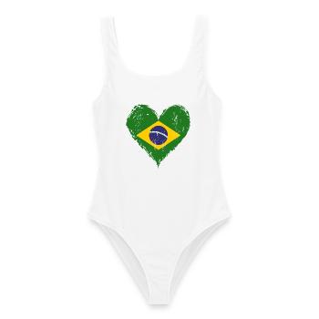 Brasilien Herzflagge Grunge - Frauen Badeanzug - Weiß - Vorne - AI Model Female 172 dark (172cm)