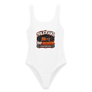 Produktdesigner – Toleranz hat Grenzen - Frauen Badeanzug - Weiß - Vorne - AI Model Female 172 dark (172cm)