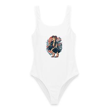Rockabilly Pin-Up Girl: Rebellin mit Kirsche - Frauen Badeanzug - Weiß - Vorne - AI Model Female 172 dark (172cm)