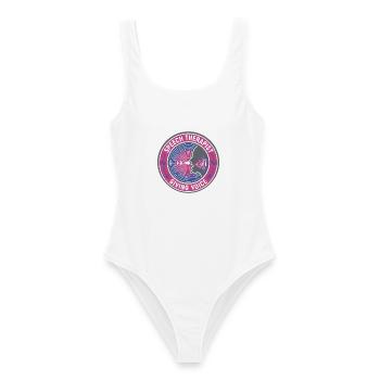 Sprachtherapeutin gibt Stimmwellen-Abzeichen-Geschenk - Frauen Badeanzug - Weiß - Vorne - AI Model Female 172 dark (172cm)
