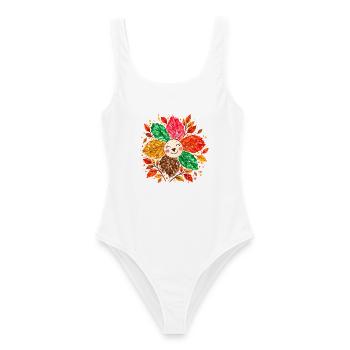 Fröhliche Herbstblume – Bunte Blattblütenblätter - Frauen Badeanzug - Weiß - Vorne - AI Model Female 172 dark (172cm)