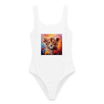 Löwenbaby – buntes Tiermotiv - Frauen Badeanzug - Weiß - Vorne - AI Model Female 172 dark (172cm)