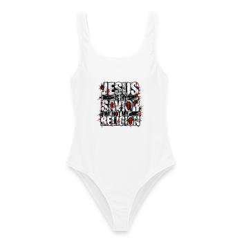 Jesus Is My Savior Not My Religion | Christlich - Frauen Badeanzug - Weiß - Vorne - AI Model Female 172 dark (172cm)