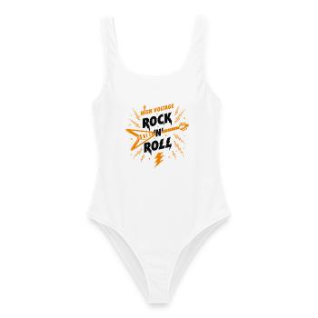 Hochspannungs-Rock'n'Roll-Gitarre - Frauen Badeanzug - Weiß - Vorne - AI Model Female 172 dark (172cm)