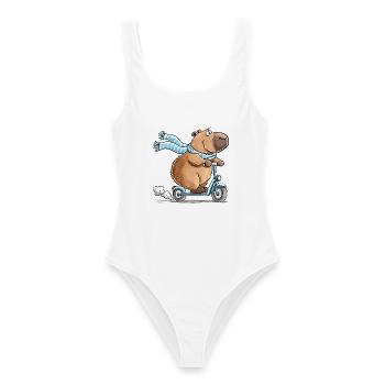 Capybara auf Roller Lustiges Tiermotiv Scooter - Frauen Badeanzug - Weiß - Vorne - AI Model Female 172 dark (172cm)