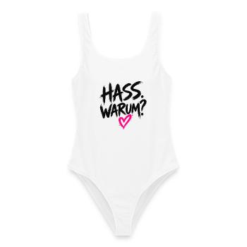 HASS. WARUM. – Statement gegen Hass - Frauen Badeanzug - Weiß - Vorne - AI Model Female 172 dark (172cm)