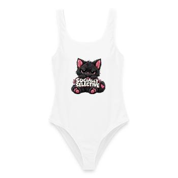 Socially Selective Katze - Frauen Badeanzug - Weiß - Vorne - AI Model Female 172 dark (172cm)