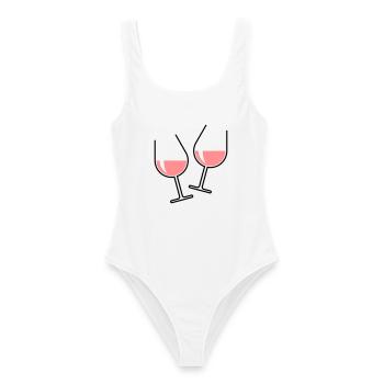 2 Roséweingläser Prosten Zu, Wein Bauchig Offen 2C - Frauen Badeanzug - Weiß - Vorne - AI Model Female 172 dark (172cm)