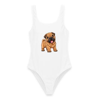 Shar Pei Kawaii Style – Süßer Faltenhund - Frauen Badeanzug - Weiß - Vorne - AI Model Female 172 dark (172cm)