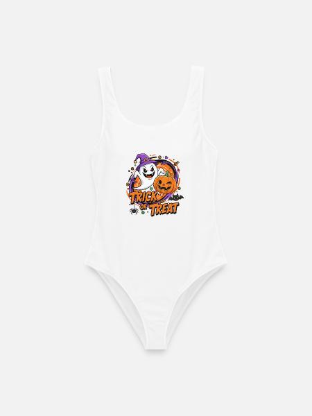 Trick or Treat - Halloween Geist und Kürbis Design - Frauen Badeanzug - Weiß