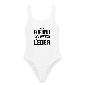 Fußball Fussball Freund aus Leder Sprüche Lustig - Frauen Badeanzug - Weiß - Vorne - AI Model Female 172 dark (172cm)