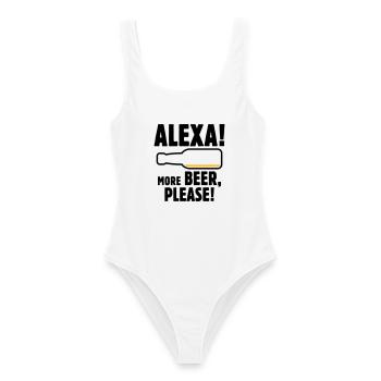 Alexa! Mehr Bier, bitte! (Lustiger Trinker / POS 2C) - Frauen Badeanzug - Weiß - Vorne - AI Model Female 172 dark (172cm)