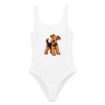 Airedale Terrier Kawaii Style – Süßer Terrier - Frauen Badeanzug - Weiß - Vorne - AI Model Female 172 dark (172cm)