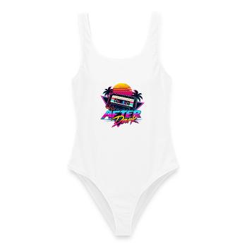 After Dark 80er Retro Synthwave - Frauen Badeanzug - Weiß - Vorne - AI Model Female 172 dark (172cm)