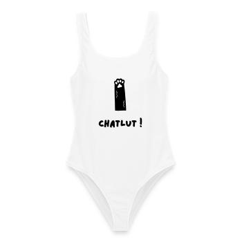 Le chat qui dit Chatlut - Maillot de bain femme - blanc - Devant - AI Model Female 172 dark (172cm)