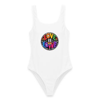 Love Is Love Rainbow Statement Retro CSD - Women's Swimsuit - white - Front - AI Model Female 172 dark (172cm)