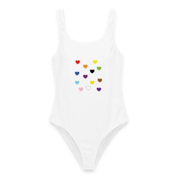 Rainbow Hearts – Inklusive Pride-Farben - Frauen Badeanzug - Weiß - Vorne - AI Model Female 172 dark (172cm)